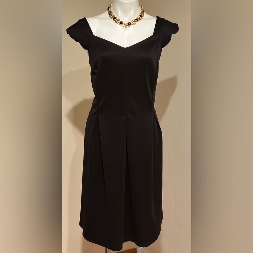 MONTEAU Black V Neck A Line Dress Pull Over Sleeveless Scalloped Straps Sz 3X